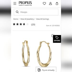 21.0mm Twist Oval Hoop Earrings in 14K Gold